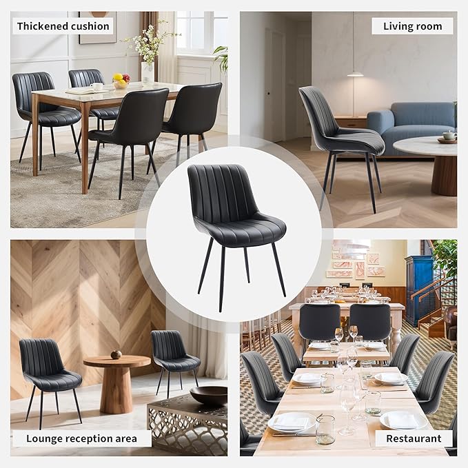 Dining Chairs Set of 2, Upholstered PU Leather Kitchen & Dining Chairs with Whale Backrest,Chair with Padded Seat and Metal Legs for Restaurant/Cafe