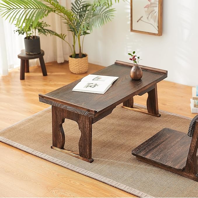 Japanese Floor Table,Altar Table for Meditation,Tea Table for Sitting on The Floor,Wood Bed Trays with Foldable Legs,Korean Traditional Tatami Table (31.4”x15.6”x14.3”)