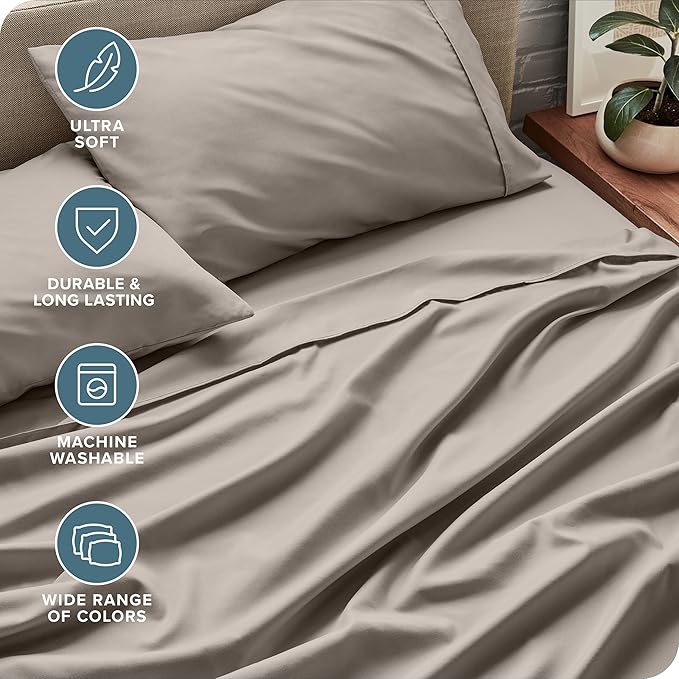 Bare Home Queen Sheet Set - Luxury 1800 Ultra-Soft Microfiber Bed Sheets - Double Brushed - Deep Pockets - Easy Fit - 4 Piece Set - Bedding Sheets & Pillowcases (Queen, Khaki)