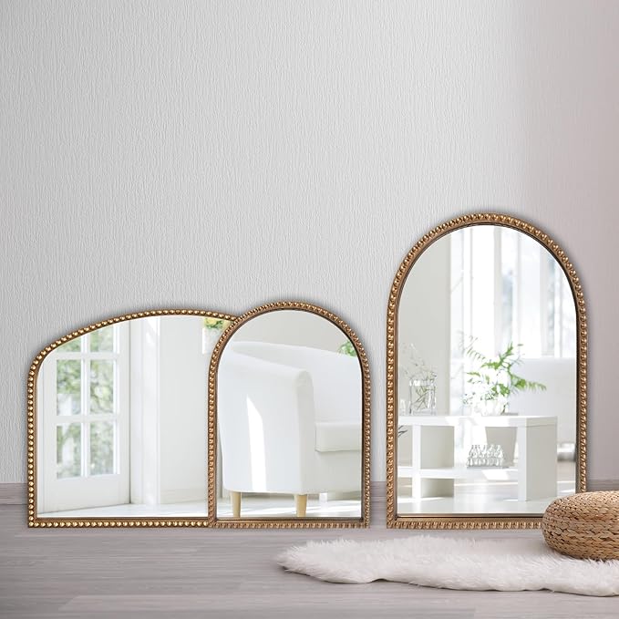 ironsmithn Gold Arched Mirror, 24"x40" Beaded Frame Arch Mirrors, Marlowe Decorative Accent Mirrors for Fireplace Bedroom Bathroom Living Room Entryway