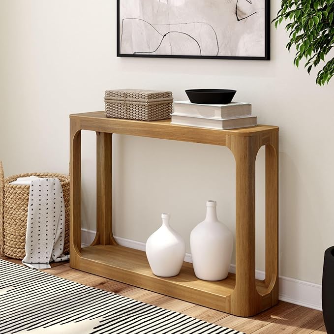 Plank+Beam Forma Console Table, 46 Inch, Solid Wood Sofa Table, Entryway Table for Hallway, Narrow Behind The Couch Table, Console Tables for Entryway, Living Room, Foyer, Easy Assembly, Pecan