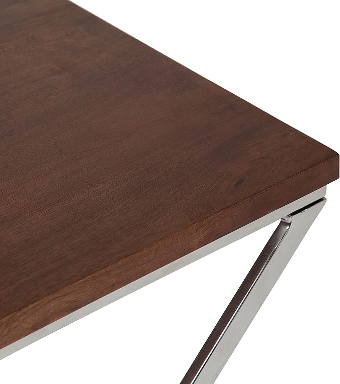 Kate and Laurel Laraway Modern Side Table, 21 x 15 x 21, Walnut Brown and Silver, Metal End Table with Solid Wood Tabletop and Foldable Frame