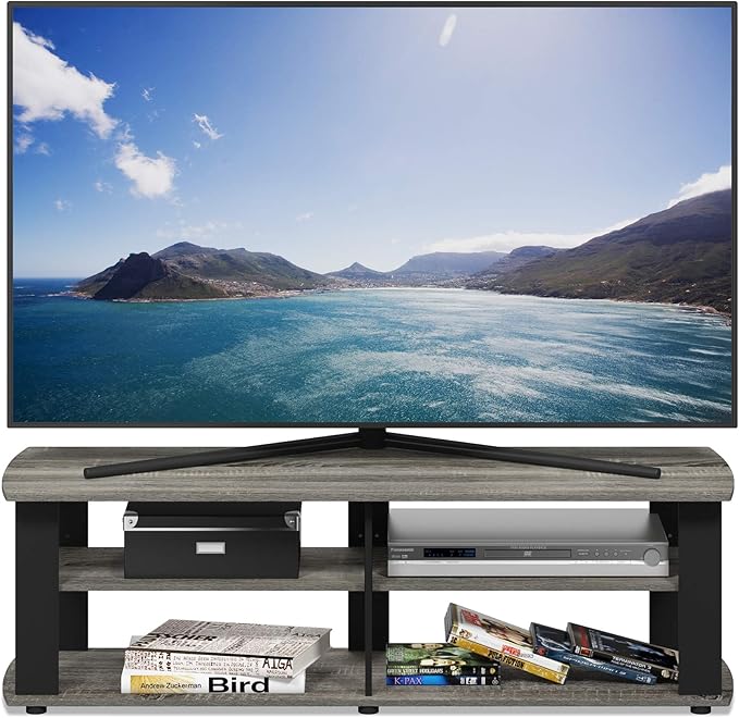 FURINNO Nelly Entertainment Center TV Stand, Short 43.3"(W) x13.4(H) x13.1(D), French Oak Grey/Black