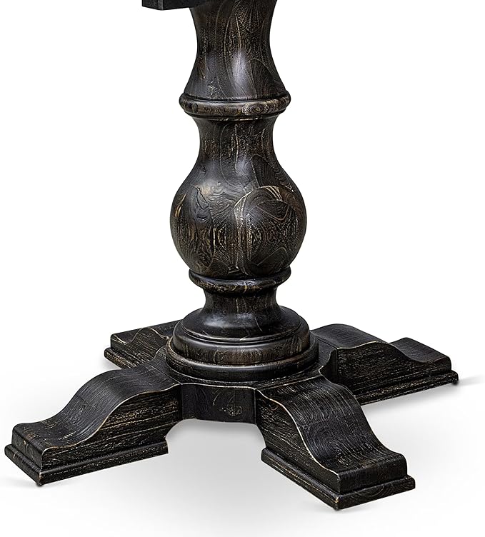 I55-11-TP Breakfast Table with Acacia Wood Round Tabletop and Stylish Pedestal Base - Sand Blasted Black Finish