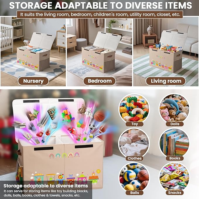 80L Large Toy Storage Box with Lid, Large Toy Box Chest for Kids, Girls and Boys, Nursery Room and Living Room, 26"x13" x16" (Dark Khaki-train)