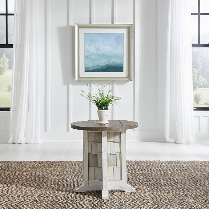 Liberty Furniture River Place Living Room Round Chairside Table - Riverstone White & Tobacco
