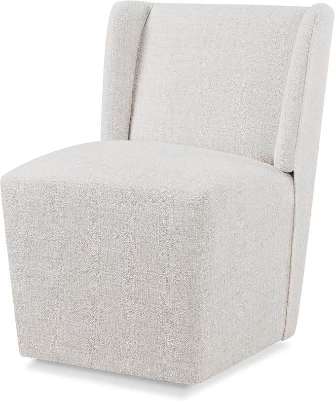 Upholstered Dining Chair with Casters Wingback Modern Side Armless Deskchair with Rollers for Diningroom Bedroom Livingroom Reading Room,Linen,1 Box