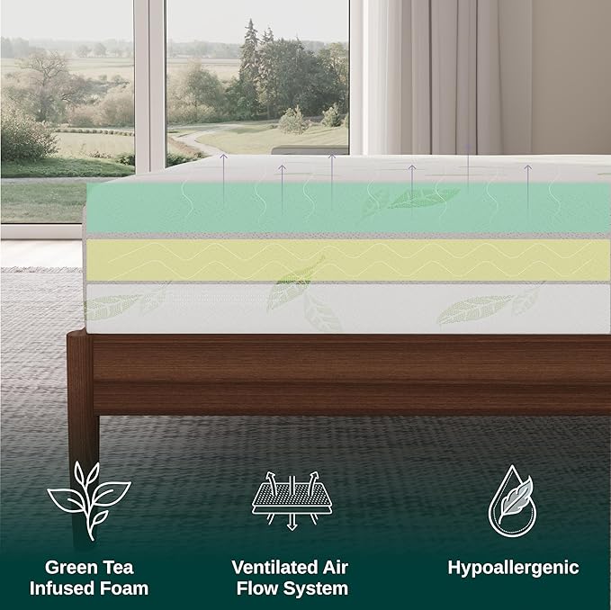 NapQueen Twin Size, 10 Inch Anula Green Tea Infused Memory Foam Mattress, Bed in a Box, CertiPUR-US Certified Mattress