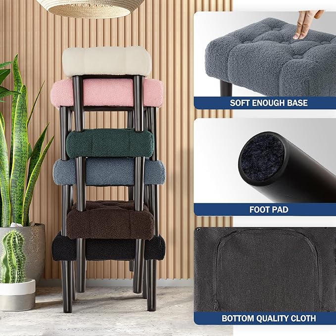 HOUCHICS Fur Padded Foot Stool, Small Ottoman Rest with Wooden Legs, Modern Rectangle Chair Rest for Living Room, Couch, Desk (Grey)