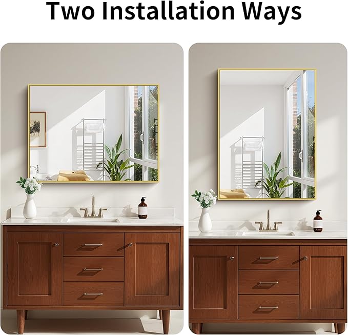 KOCUUY 30x40 Inch Large Gold Wall Mounted Mirror,Aluminum Framed Decorative Rectangular Bathroom Mirror for Wall Over Sink,Vanity Mirror for Bedroom Living Room Bathroom,Functional Oversized Mirror