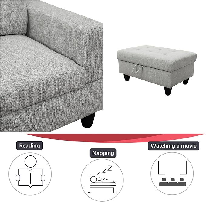L Shaped Sectional Couches, Lounge Modular Sectional Sofa with Ottoman Storage, Modern Comfy L Shaped Couch for Living Room Furniture Sets, Bedroom, Gray