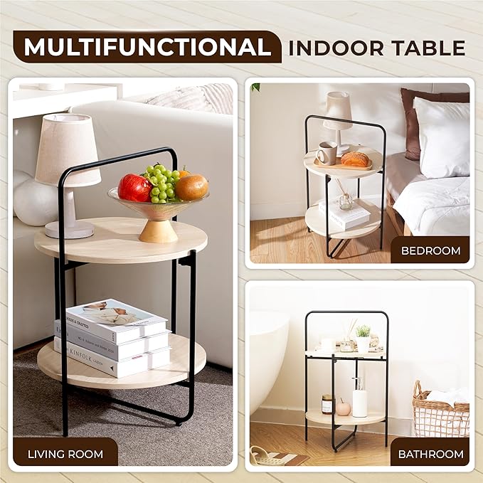 Mijas 2-Tier Side Table, Round End Table, A Stylish and Functional Addition for Home & Office, Perfect for Decor, Storage Solutions, and Enhancing Any Living Space (Natural)