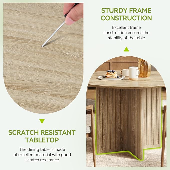 LITTLE TREE Round Dining Table for 4-6 People, Modern Wooden Kitchen Table with Pedestal Base, Small Dinner Table for Dining Room, Kitchen, Living Room