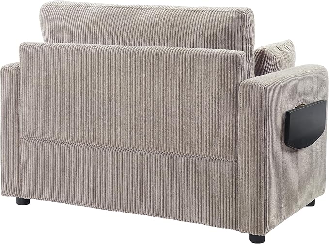 Twin Size Sofa Bed 47.2" Sleeper Sofa Loveseat Sofa with a Foldable Mattress, a Foldable Side Table, a Side Storage Pocket and Two USB Ports for Living Room, Grey-Brown