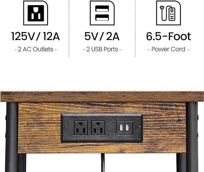 TUTOTAK Nightstand with Charging Station, End Table, Side Table with USB, 21.8”H Night Stand with Storage Shelf, Sofa Couch Table V1TB01BB025 (1 pc)