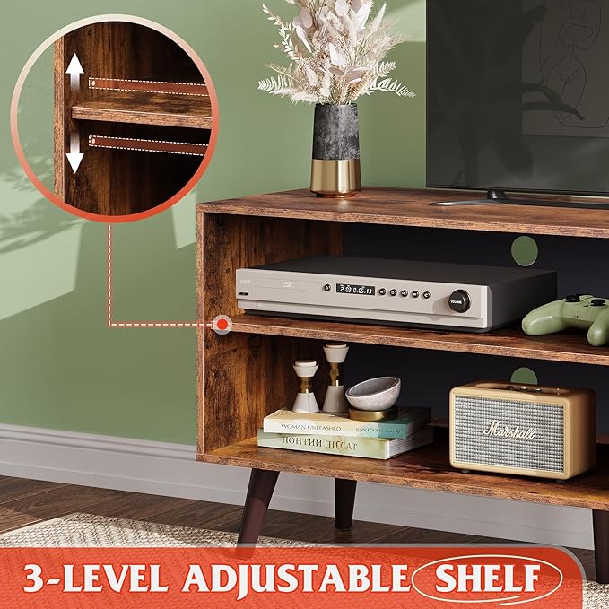 WLIVE TV Stand for 55 Inch TVs, Entertainment Center with Storage Cabinet, Mid-Century TV Stands for Living Room and Bedroom, 50" TV Console, Brown