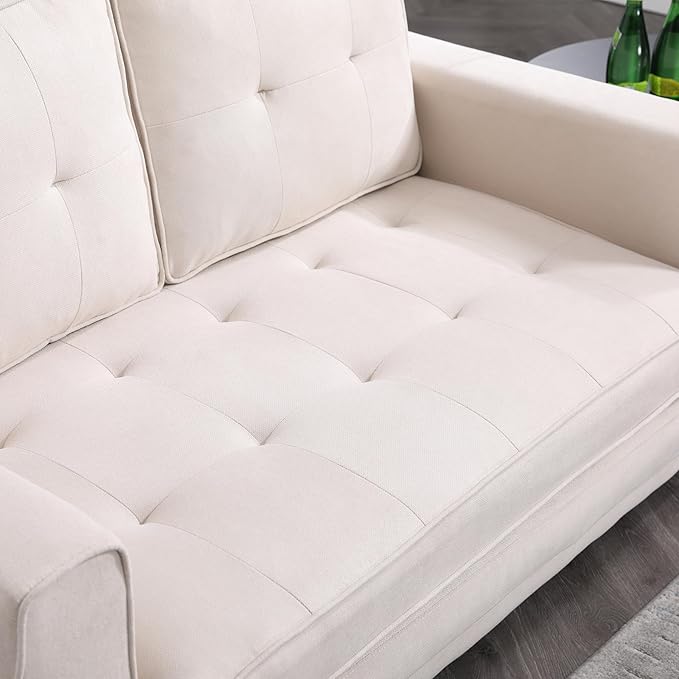 ERYE 3 Fold Tufted Upholstered Futon Sofa Bed Modern Convertible Foldable Floor Loveseat Sofabed with Pull Out Sleeper Couch Daybed W/Side Pockets for Living Room