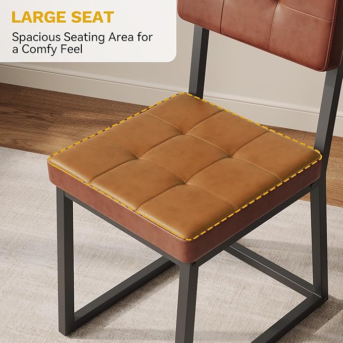 DWVO Modern Dining Chairs Set of 4 Brown Upholstered Kitchen Chairs with Faux Leather Cushion Seat and Heavy Duty Metal Leg for Kitchen Living Room Restaurant, Brown