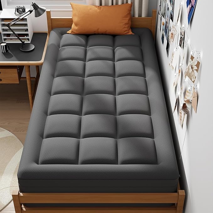 ELEMUSE Dual Layer 3 Inch Memory Foam Mattress Topper Twin XL, Dorm Room 2 Inch Cooling Gel Memory Foam Plus 1 Inch Down Alternative Pillowtop Mattress Pad, College Essential, Comfort Support, Grey