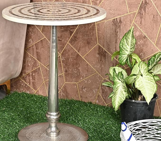CLEENTABLE Mosaic Round End Table - Lightweight Handcrafted Accent Coffee Table with Durable Enamel Finish & Aluminum Legs Modern Side Table for Living Room, Bedroom & Balcony (Multi)