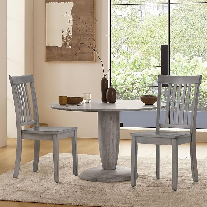 COLAMY Wooden Dining Chairs Set of 6, Spindle High Back Windsor Kitchen Side Chair, Farmhouse Dining Chairs for Kitchen and Dining Room, Light Grey