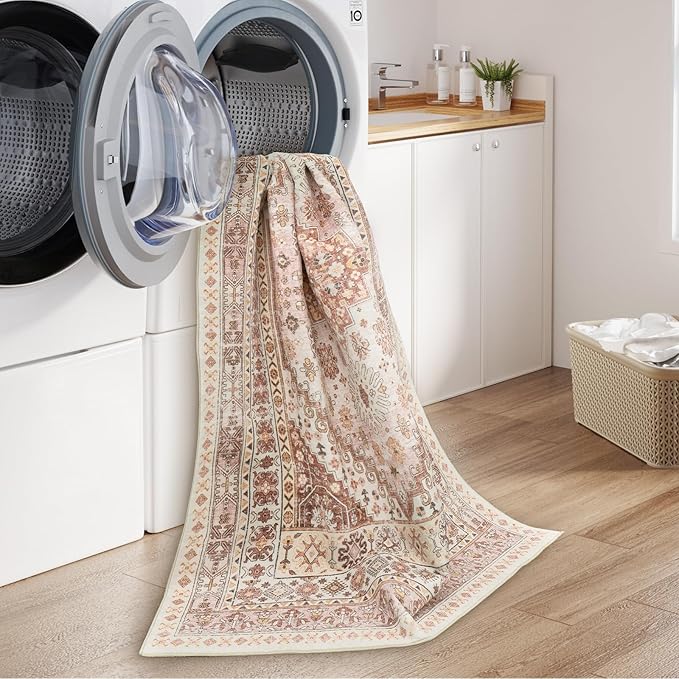 zesthome 8x10 Area Rugs for Living Room,Non-Slip Backing Washable Rugs,Vintage Large Area Rug，Stain Resistant Home Decor Rug