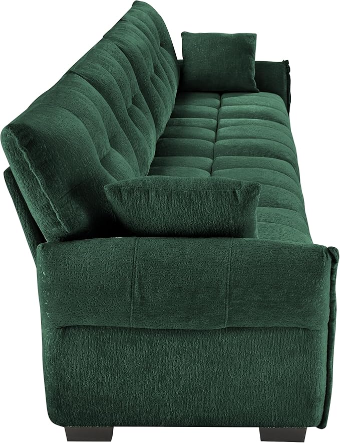 Modern Chenille Fabric 4-Seat Sofa w/ 2 Pillows, Premium Upholstery Living Room Couch with Tufted Backrest & Comfortable Armrests and High-Resilience Memory Foam Cushions,Green