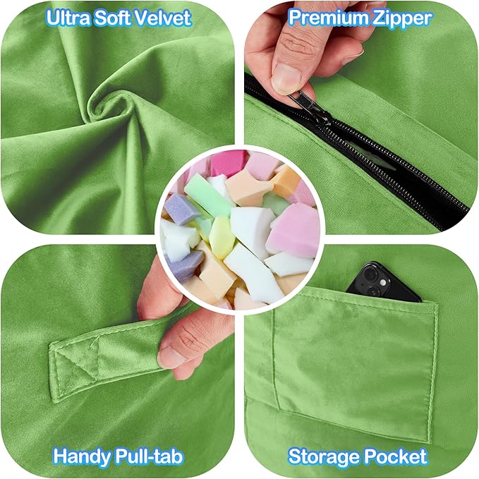 Homguava 5 FT Bean Bag Chair: 5' Bean Bags with Memory Foam Filled, Large Beanbag Chairs Soft Sofa with Dutch Velvet Cover-Lime