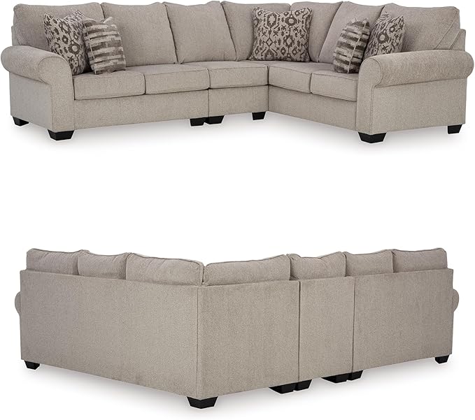 Signature Design by Ashley Claireah Casual L-Shaped 3-Piece Sectional with Loose Seat Cushions and 5 Accent Pillows, Beige