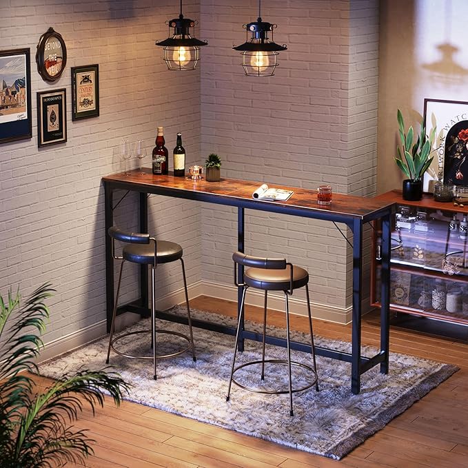 ODK 71 Inch Bar Table, Bar Height Pub Table, Counter Height Bar Table, Rectangular High Top Kitchen & Dining Counter Tables with Sturdy Legs & Easy-to-Clean Top, Rustic Brown