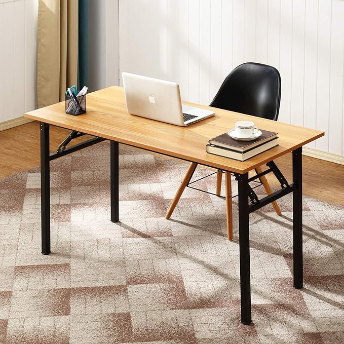DlandHome Computer Desk Folding Table 39.4 inches Writing Desk for Small Space Study Table Laptop Desk No Assembly Required Teak&Black
