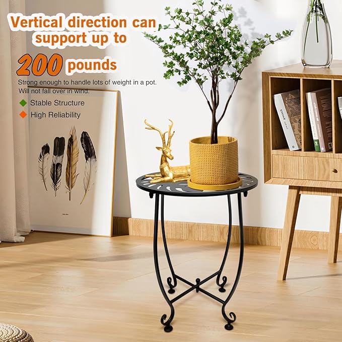 Outdoor Side Table for Small Spaces, Versatile 14 Inch Round Metal End Table for Patio Balcony Yard Porch Garden Bedside, Anti-Rust and Waterproof Accent Table for Indoor Outdoor Use, Easy Assembly