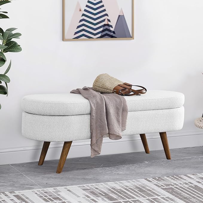 NicBex Ottoman Bench with Storage for Bedroom, 43.5" Upholstered End of Bed Bench with Rubber Wood Legs, Linen Storage Bench for Living Room or Entryway,