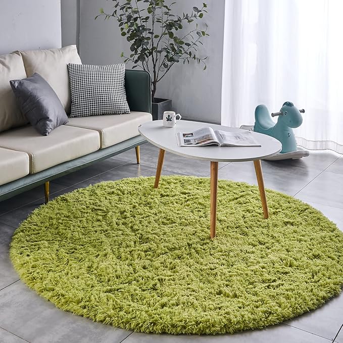 FJZFING Grass Green Round Rug Ultra-Soft Plush Modern 4x4 Circle Area Rug for Kid's Bedroom, Fluffy Shag Circular Rug for Nursery Room, Cute Grass Green Carpet for Teen's Room
