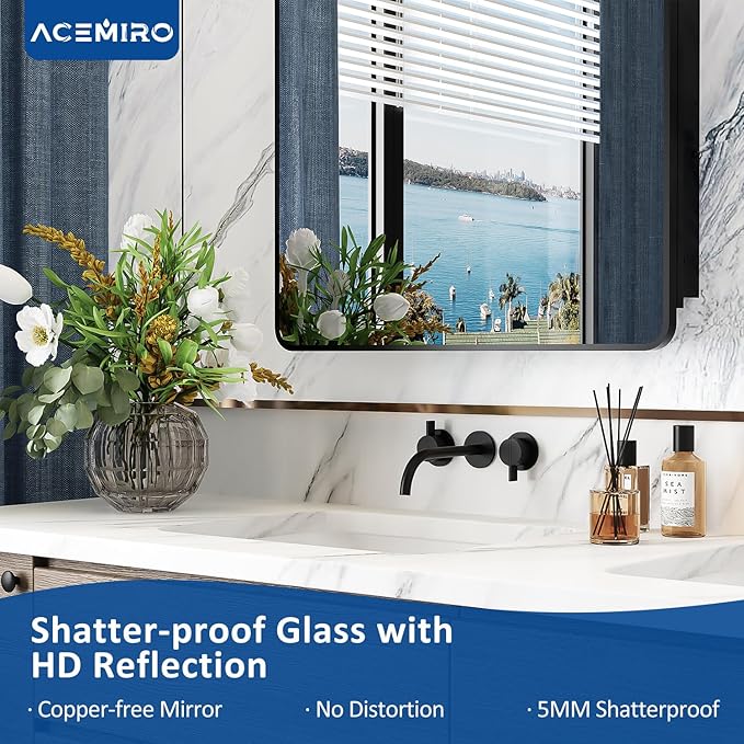 40x30 Inch Black Medicine Cabinet Mirror Metal Framed Recessed Bathroom Medicine Cabinets with Mirror and Storage Wall Mounted