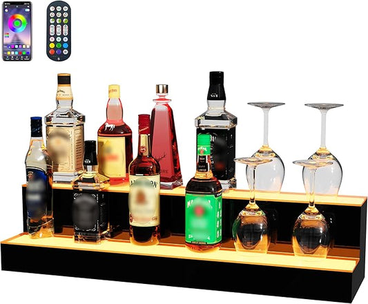 MESAlLUP Acrylic 30 Inch 2 Tier High Light LED Liquor Bottle Display Shelf with Remote Control, Mulit Color Lighting for Home Mini Bars, Restaurants, Party, 2 Year Warranty(Without Power Bank)