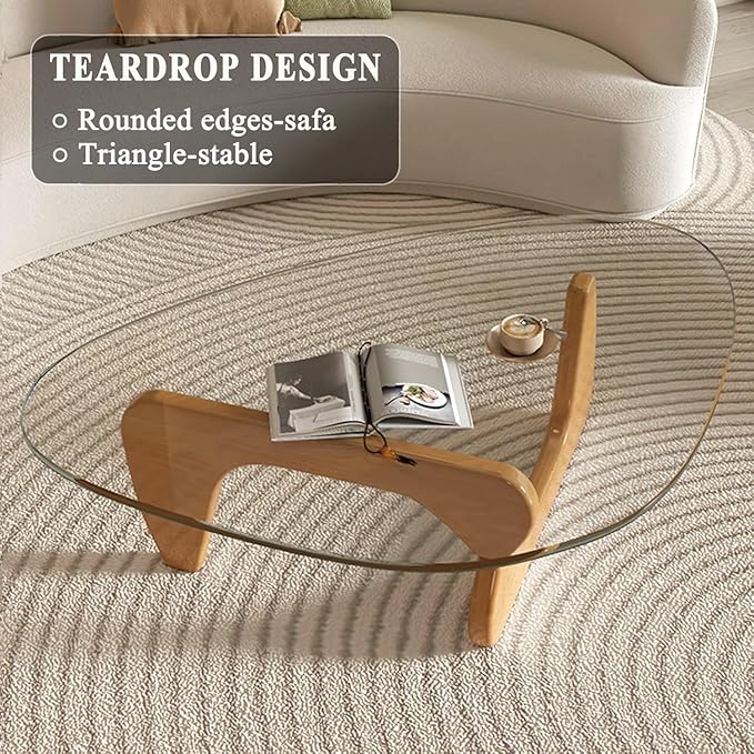 Mid Century Modern Glass Coffee Table, Small Coffee Table for Living Room, Elegant and Functional Coffee Tables, Suitable for Bedroom Living Room Reception Office Tables（Wood/Transparent，Medium）