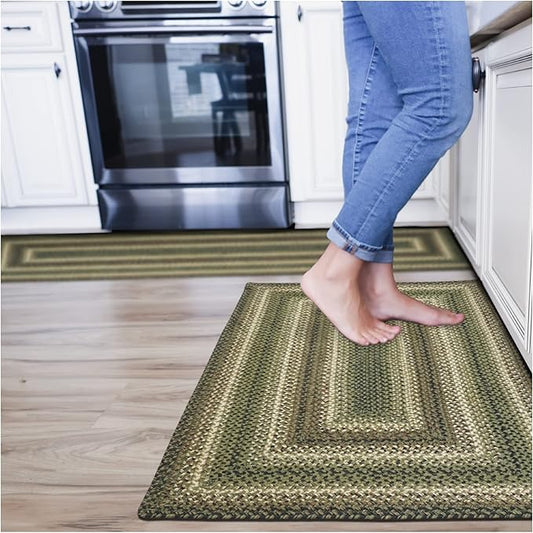 Pinecone Green Small Braided Rugs, 2x3' Rectangle - Handmade with Jute, Warm Country Rustic Decor, Perfect for Bathrooms and Entryways - Durable and Easy to Clean