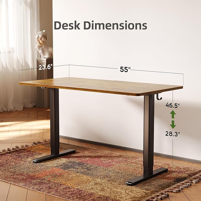 Seang Standing Desk with Adjustable Height, 55x24 Inch Electric Stand Up Desk for Home Office, Studio, Computer Workstation, Rustic Brown Top