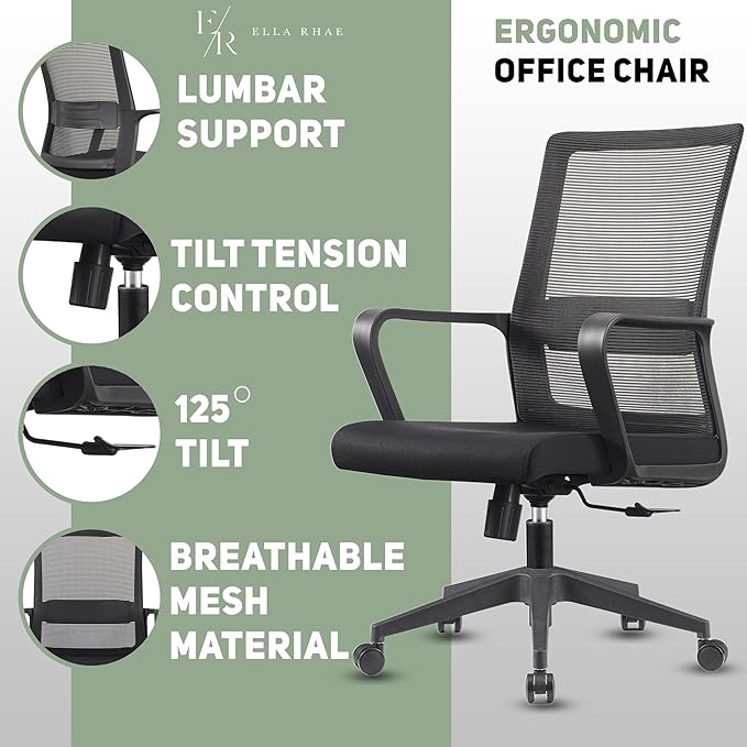 Black Mesh Office Chair - Ergonomic Computer Chair and Desk Chair for Home or Office