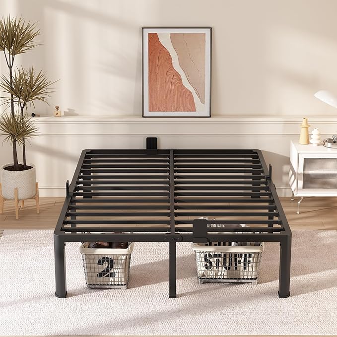 FUIOBYVV King Bed Frame with Round Corner Edge Legs 16 inch High 3500 lbs Heavy Duty Metal Platform Bed Frame King Size No Box Spring Needed/Noise Free/Steel Slat Support/Non-Slip Black