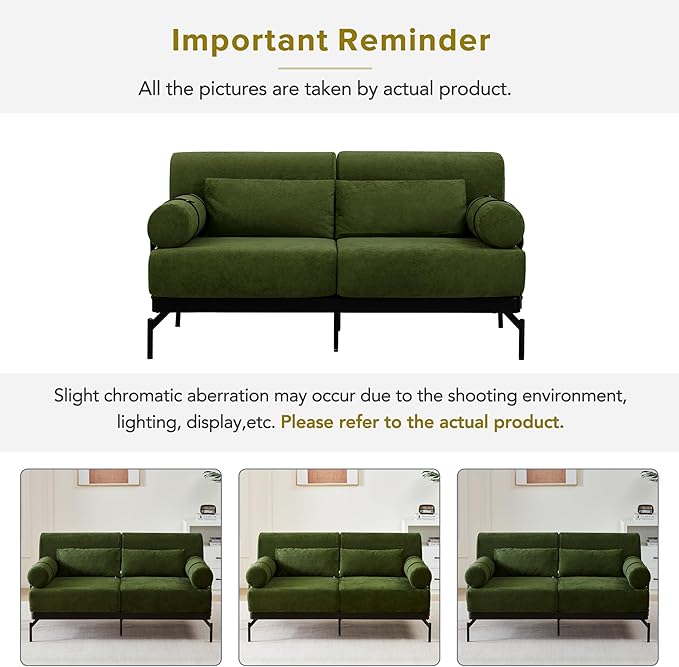 Modern Loveseat Sofa 59" Sofa Couch 2-Seater Sofa with Flexible USB Ports, Unique Cylindrical Armrests for Living Room, Green