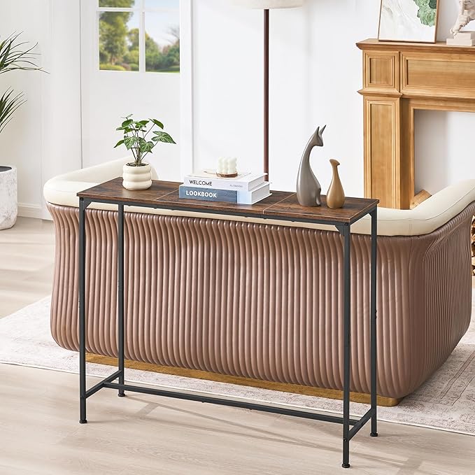 Console Table, Narrow Entryway Table, Thin Sofa Table, Behind Couch Table,for Hallway, Bedroom, Living Room, Foyer, 11.8 x 39.4 x 31.5 Inches, Rustic Brown