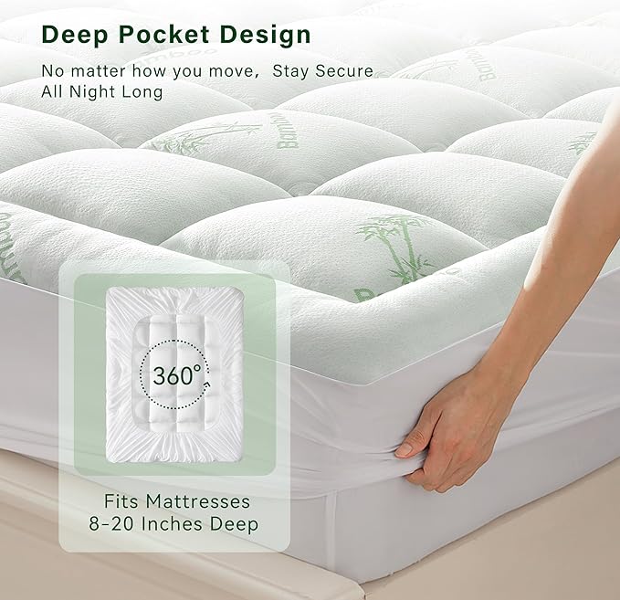 Anluoer Memory Foam Mattress Topper Twin for Back Pain, Rayon Derived from Bamboo Pillow Top Mattress Topper for Hot Sleepers,Cooling Mattress Pad with 8-21" Deep Pocket, 39x75 Inches, White