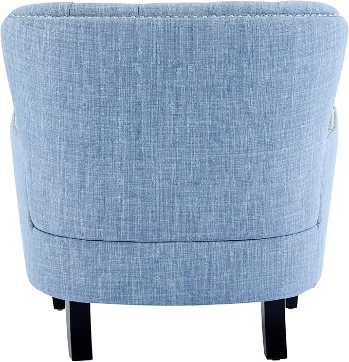 Ball & Cast Accent Chair,Mid-Century Lounge Living Room Chairs with Button Tufting,Upholstered Reading Accent Chair W/Solid Wood Legs and Curved Backrest,for Bedroom,Apartment,Light Blue