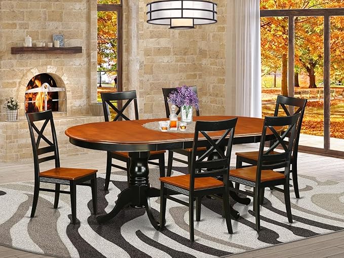 East West Furniture PLQU7-BCH-W 7 Piece Dining Set Consist of an Oval Dining Room Table with Butterfly Leaf and 6 Kitchen Chairs, 42x78 Inch, Black & Cherry
