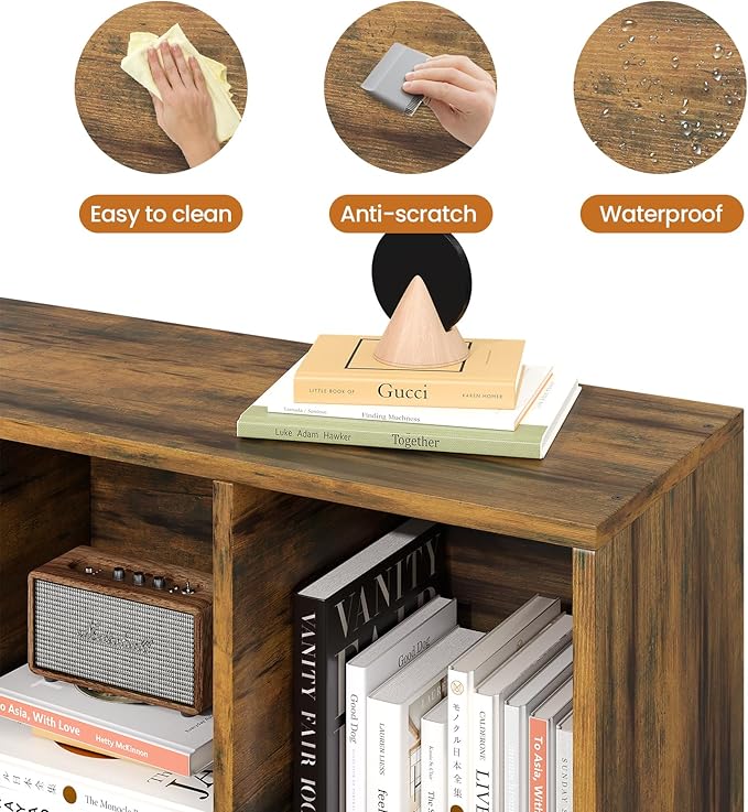 8 Cube Bookshelf 3 Tier Mid-Century Rustic Brown Modern Bookcase with Legs,Retro Wood Book Shelf Storage Organizer Shelf,Freestanding Organizer Display Shelf for Bedroom,Living Room,Office