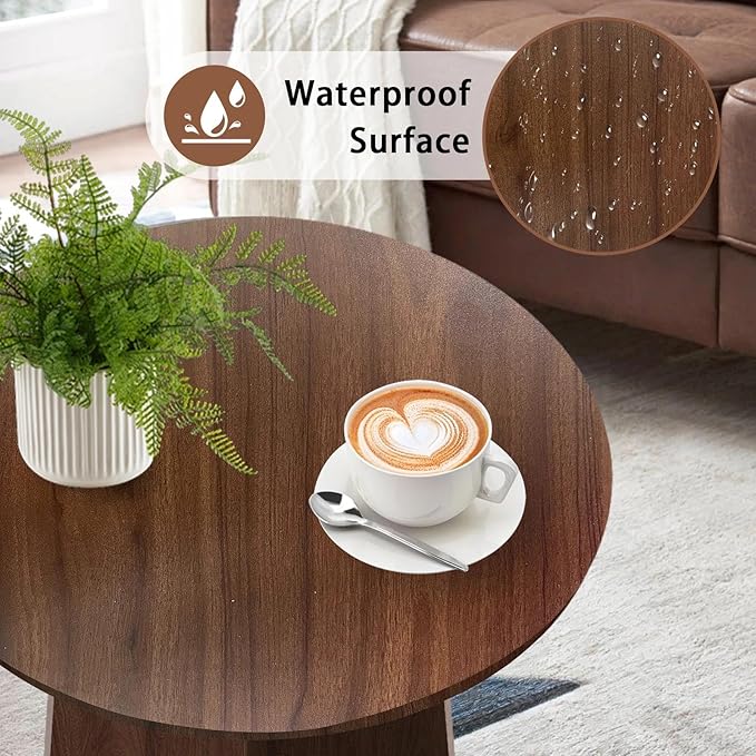 Wood Side Table, Round End Tables Living Room, Small Round Side Table for Couch, Small Spaces, Bedroom, Bedside, 15.7 x 15.7 in Accent Tables, Rustic Walnut