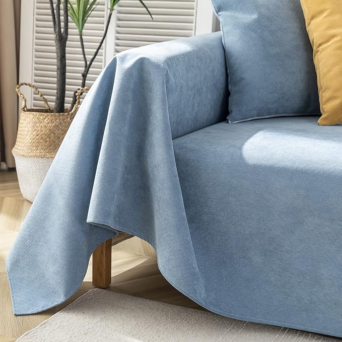 STACYPIK 100% Waterproof Blue Couch Cover for Pets, Sectional L Shape Sofa Cover for 2 Cushion Couch, Anti-Cat Scratch Furniture Protector Cover, Anti Slip Sofa Throw Cover for Dogs Kids-71x90IN