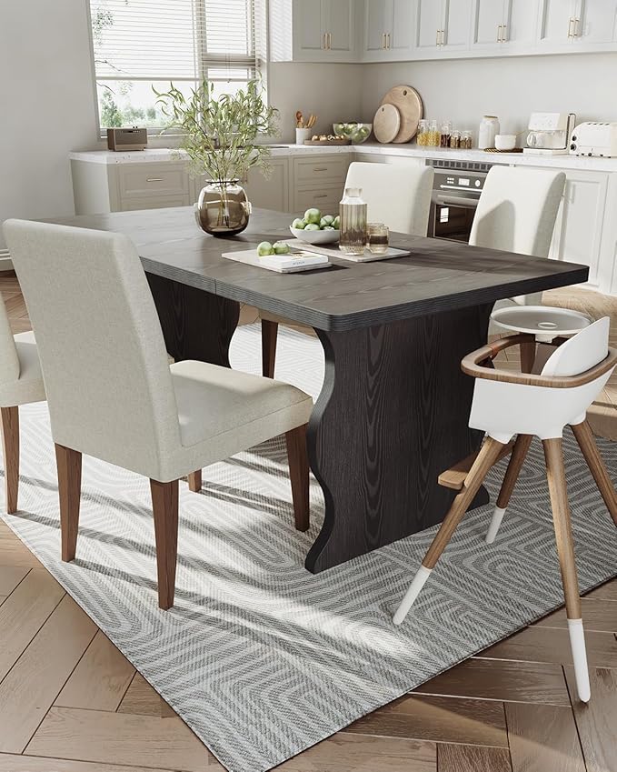 LITTLE TREE Modern Dining Table for 4-6, 63-Inch Rectangular Black Kitchen Table, Wood Kitchen & Dining Room Furniture